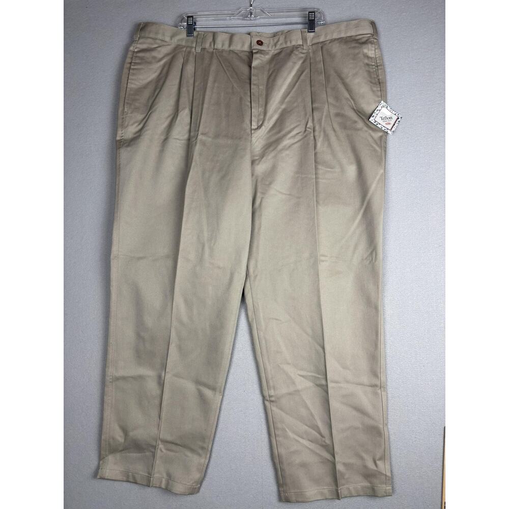 Farah Pants Mens 48x30 Tan Stain Free Pleated Front Cotton Classic Fit Teflon